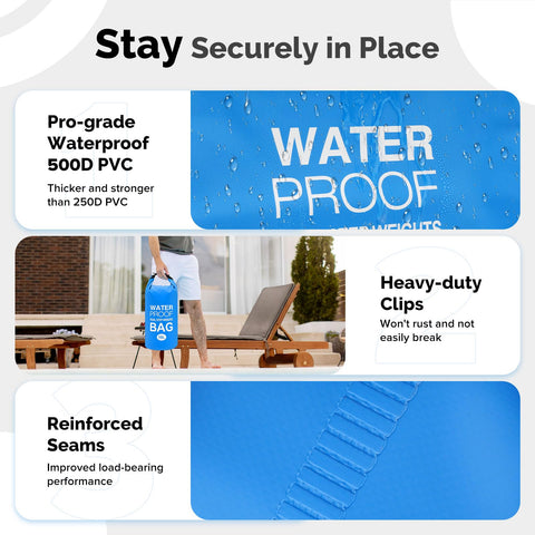 Goovilla pool ladder weights 500D PVC highlights rugged, waterproof build.