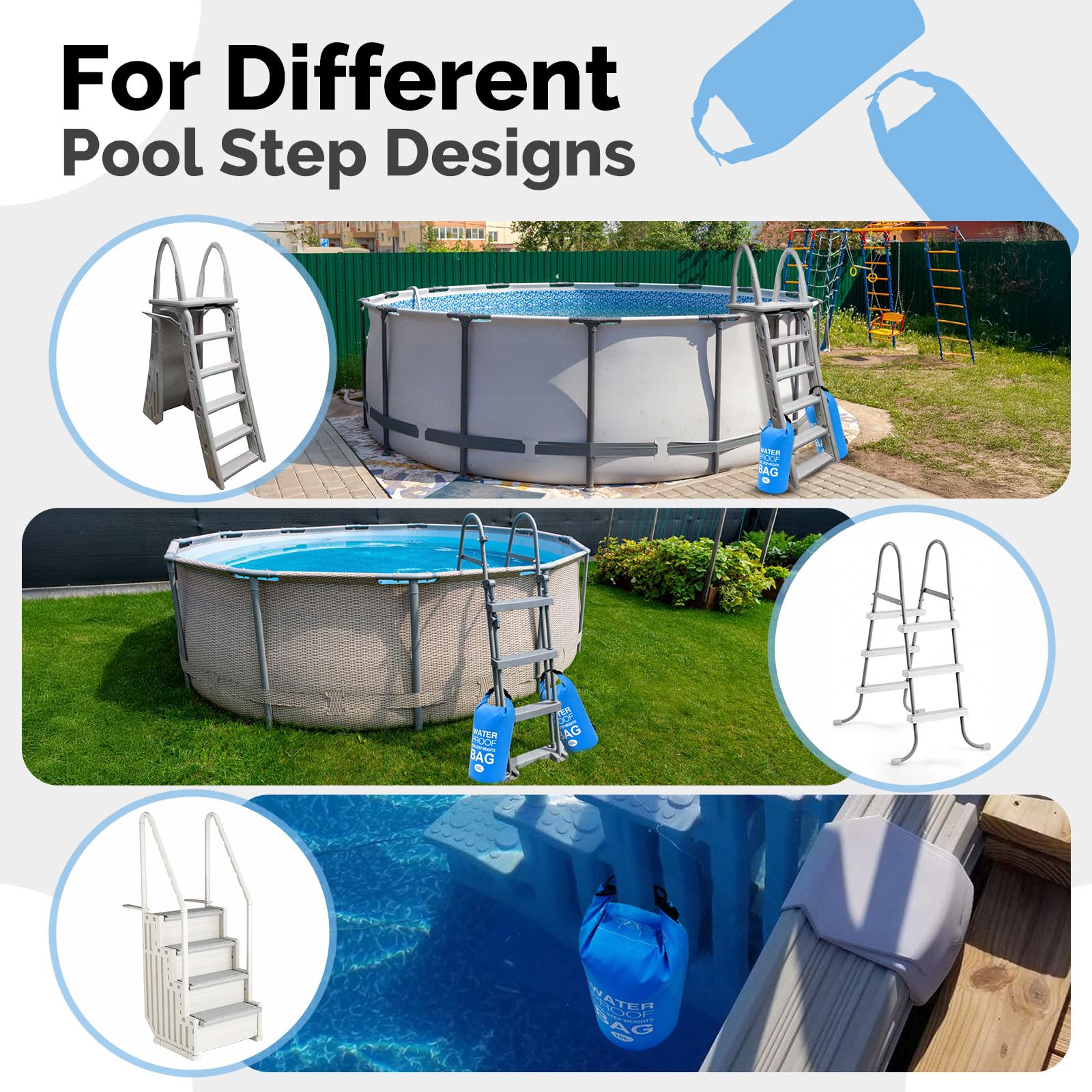 Goovilla pool ladder weights side view shows durable 500D PVC construction.