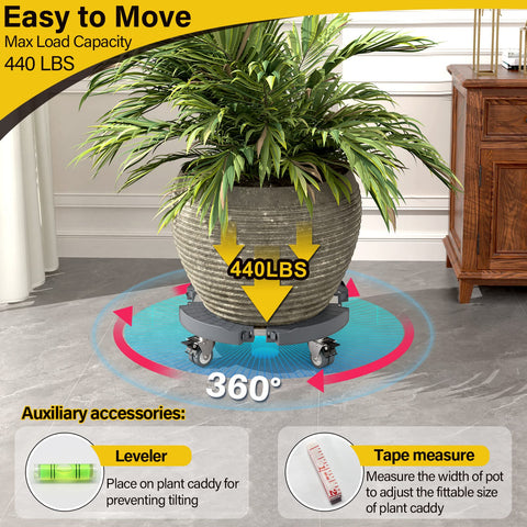 Goovilla rolling plant caddy with lockable brakes for stable movement.