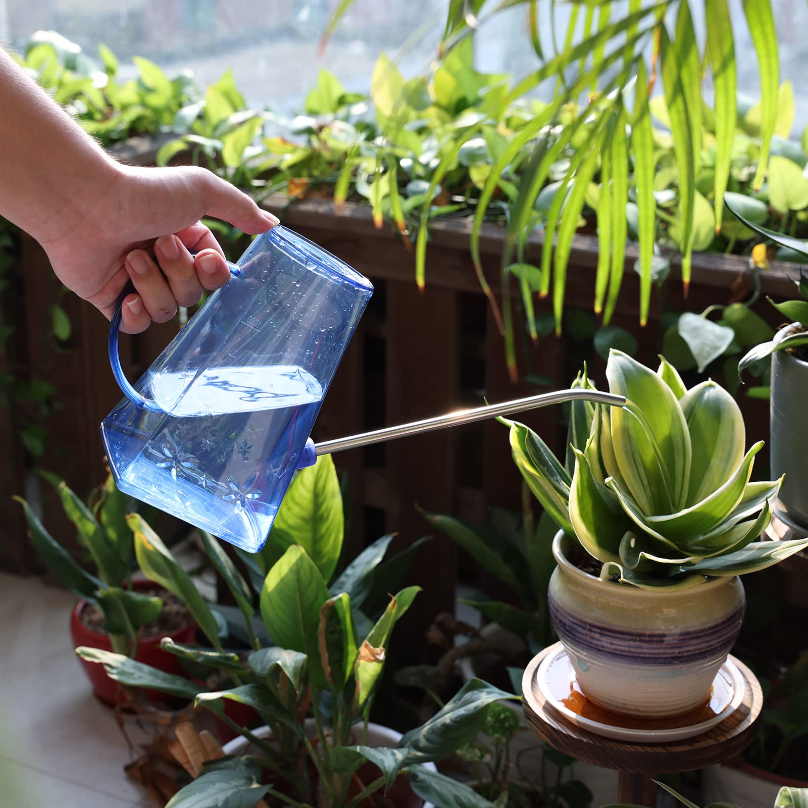 Goowin stainless steel long spout enables direct watering at the roots.