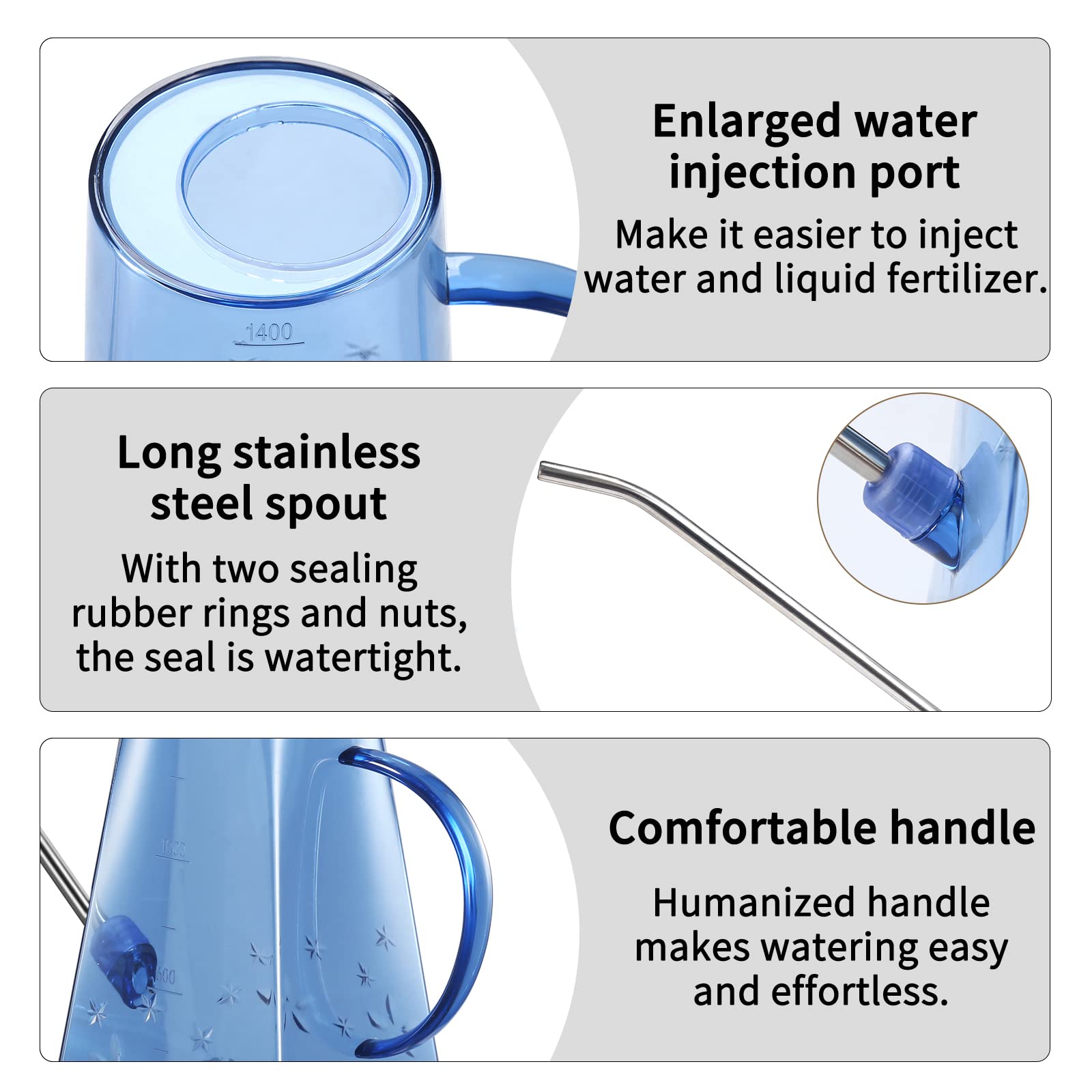 Goowin watering can transparent body shows water level for easy planning.