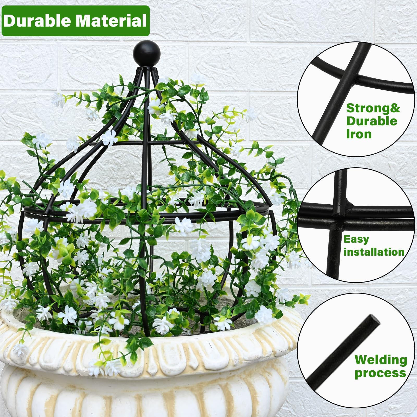 GOOXIM obelisk trellis close-up black finish highlights durable corrosion-resistant metal.