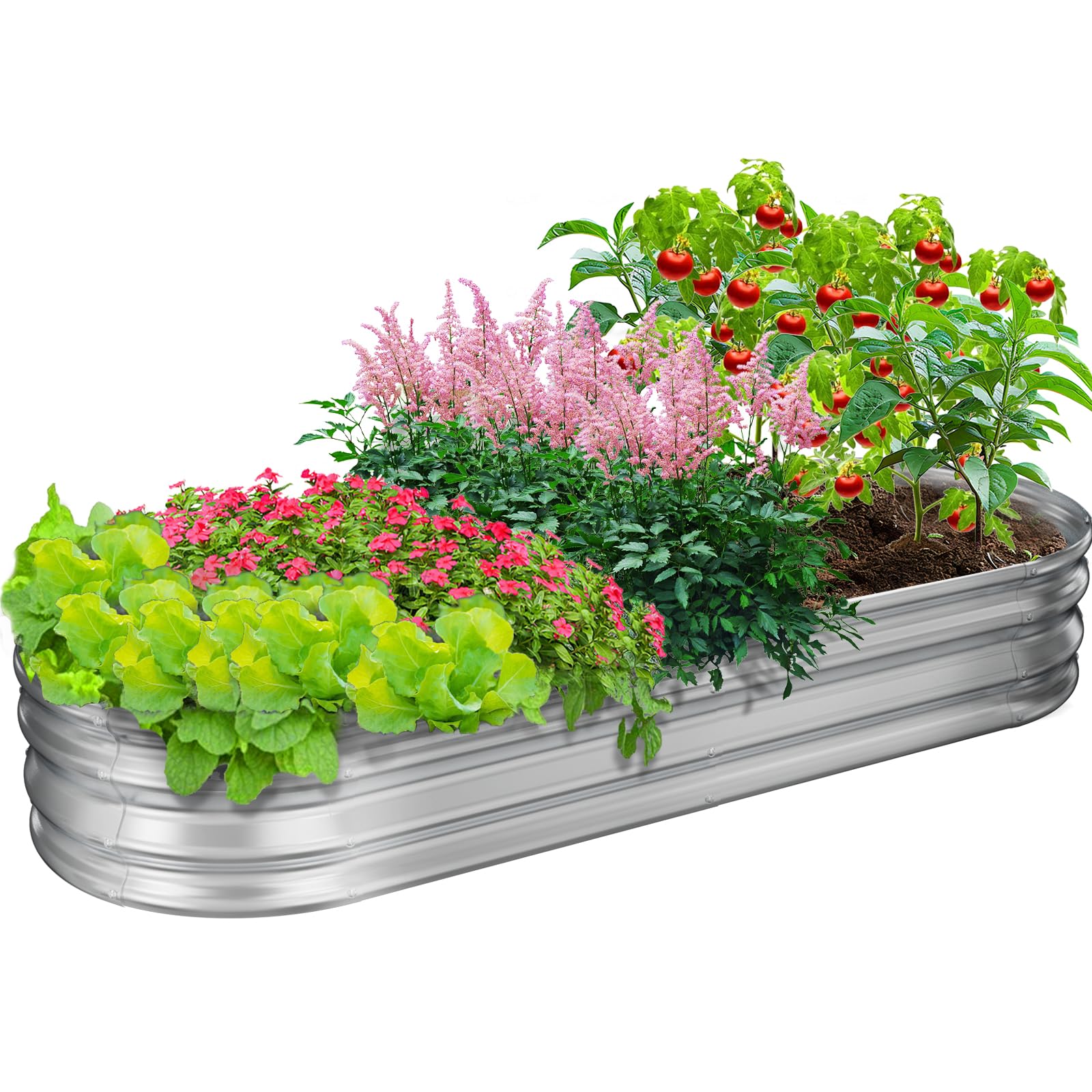 GOOZOO galvanized planter oval bed 4x2x1ft for vegetables and flowers