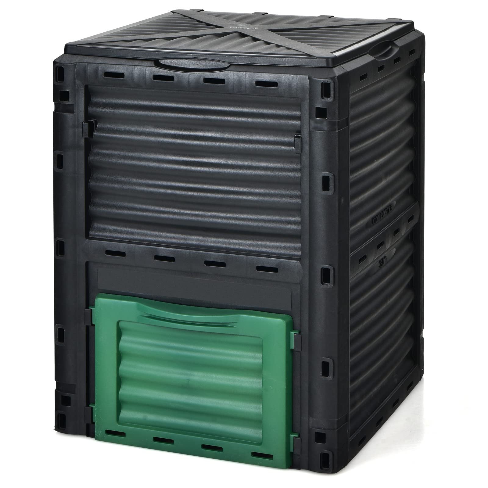 Goplus 80-gallon compost bin front view showing large backyard waste capacity.