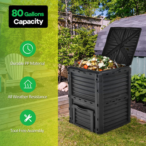 Goplus bottom exit door enables easy access to finished compost.
