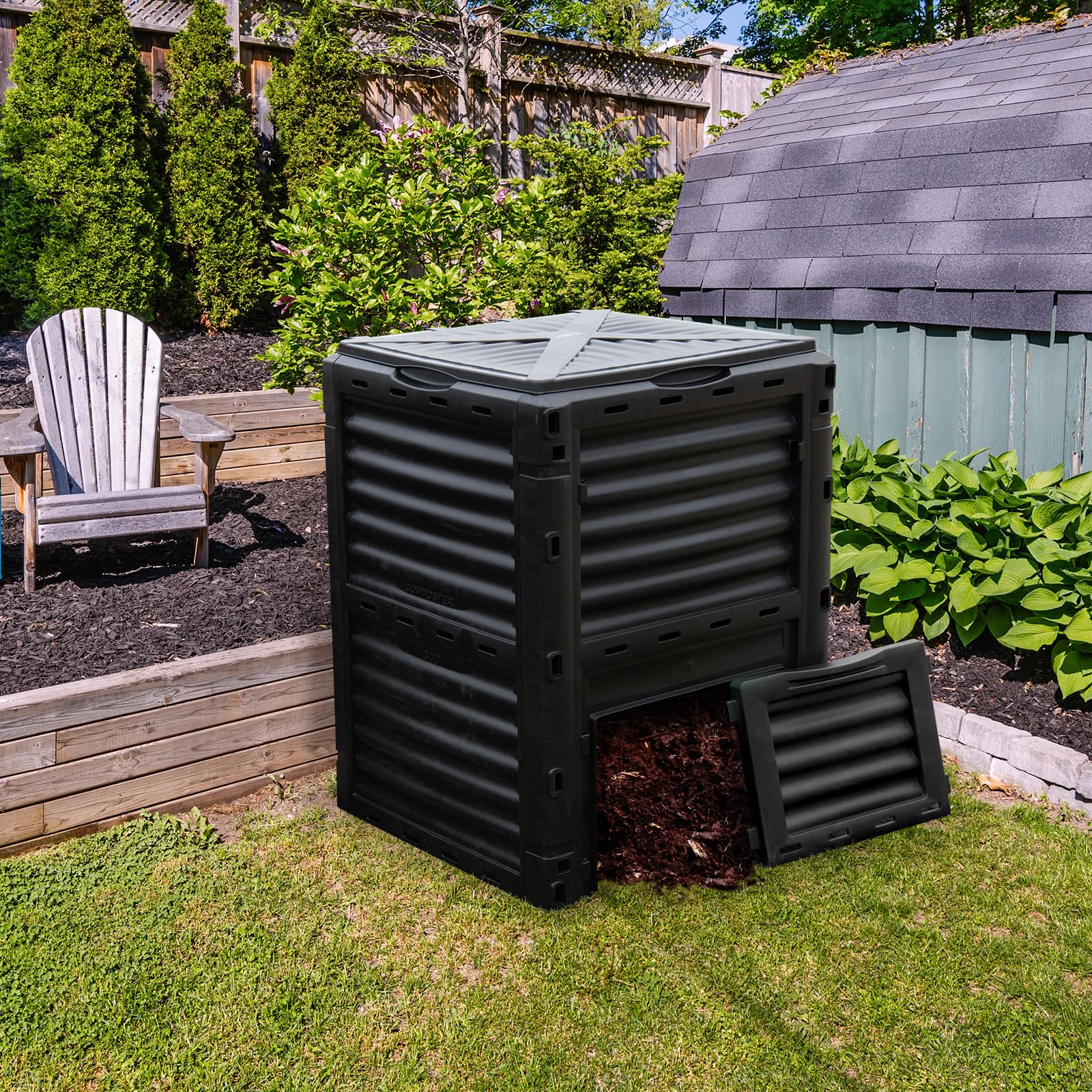 Goplus compost bin suits gardens and backyards for soil enrichment.