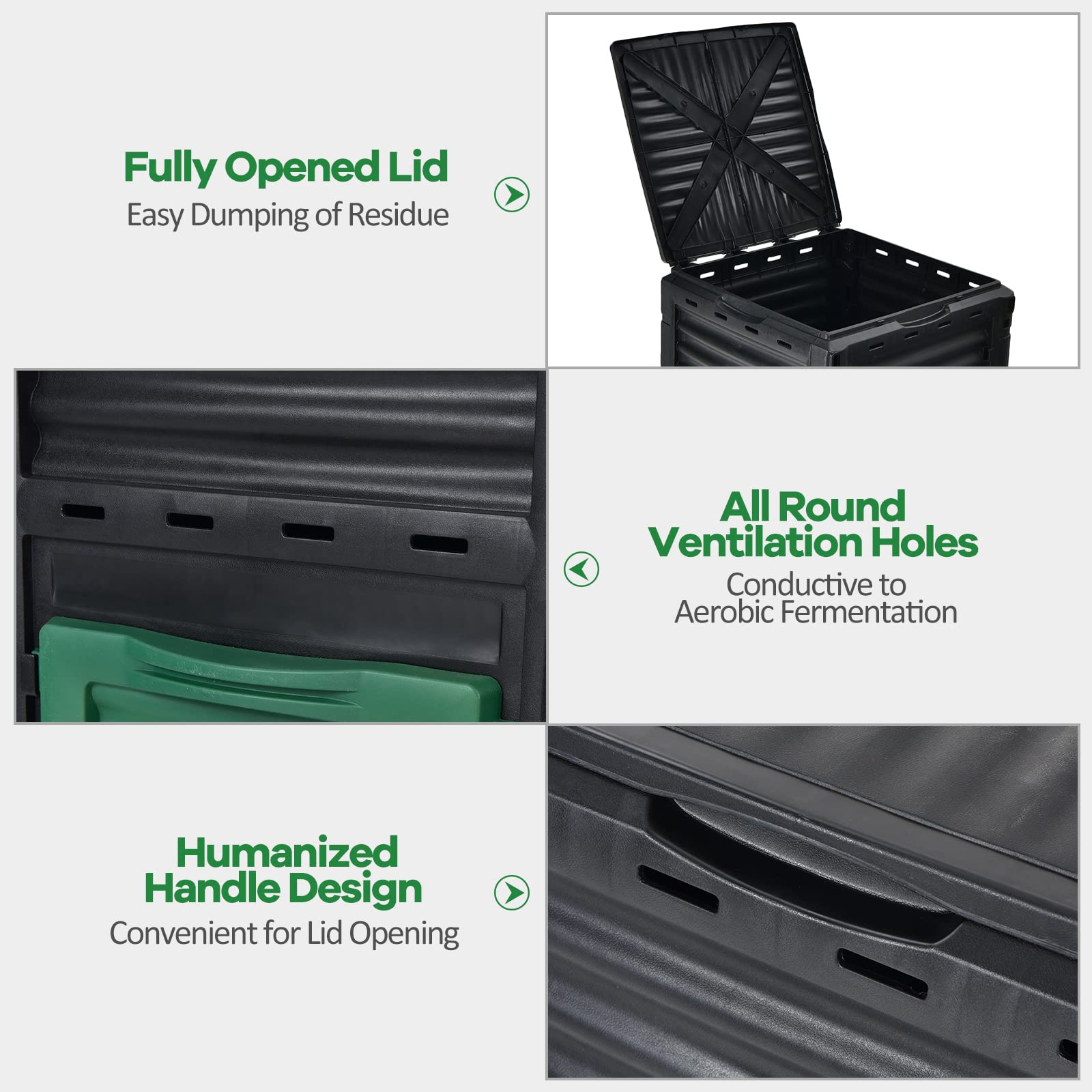 Goplus side vents promote airflow for faster composting.