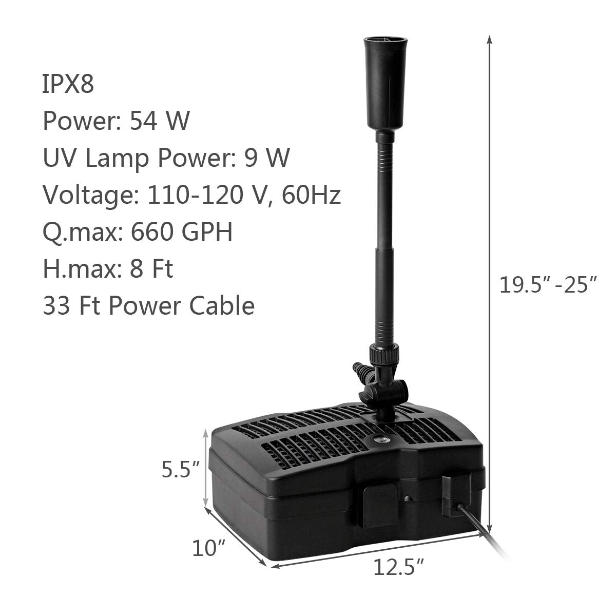 Goplus fountain pole and elbows support flexible installation and display.