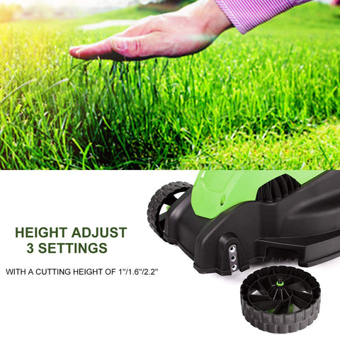 Goplus 12 Amp motor powers efficient mowing.