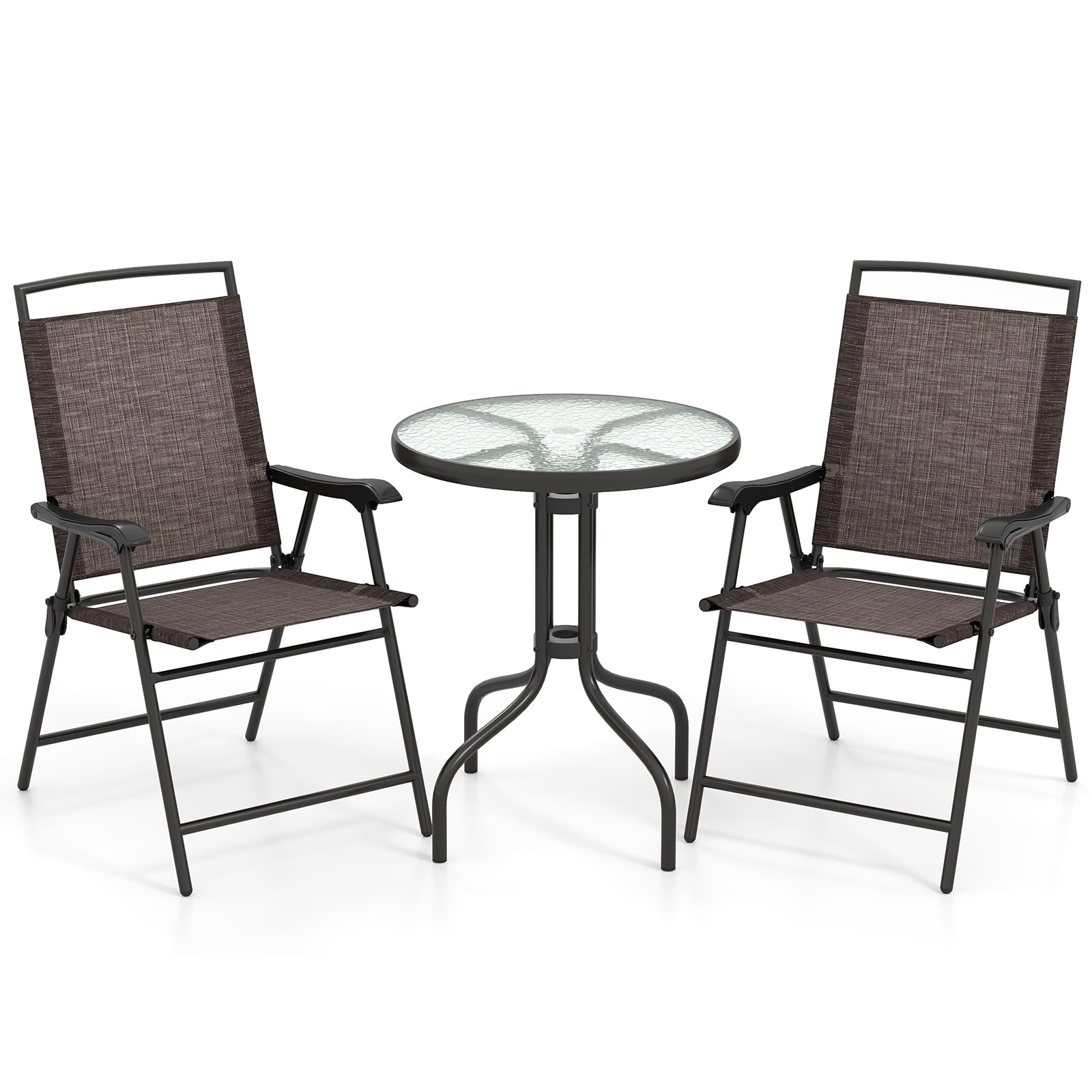 Goplus patio bistro set round table with tempered glass for outdoor dining.