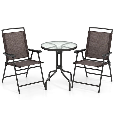 Goplus patio bistro set round table with tempered glass for outdoor dining.