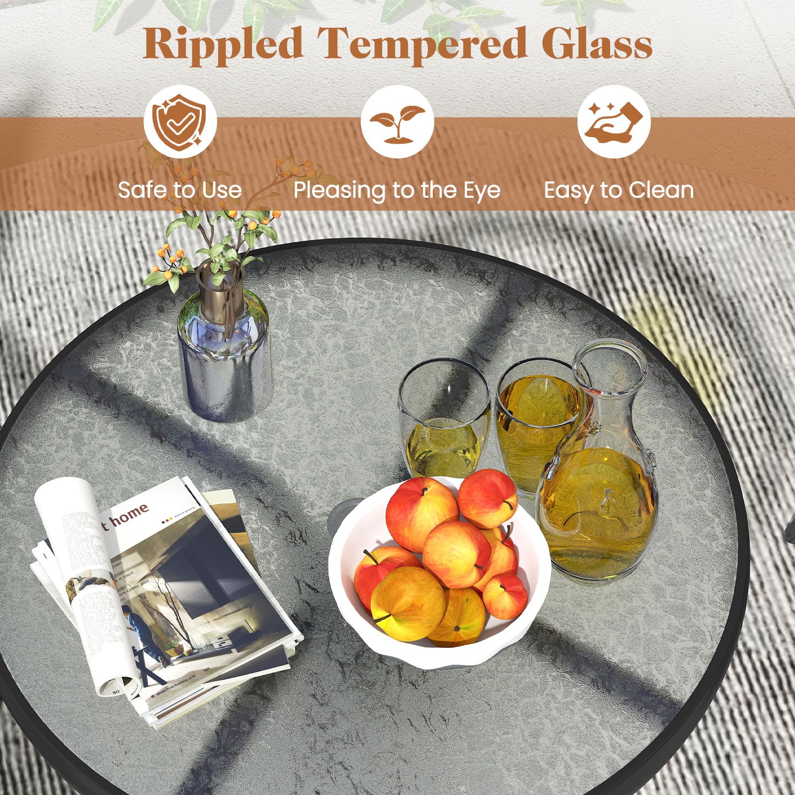 Goplus water-ripple tempered glass top adds durability and style.