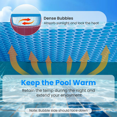 Goplus 8 ft round solar pool cover bubble close-up highlighting heat-trapping cells