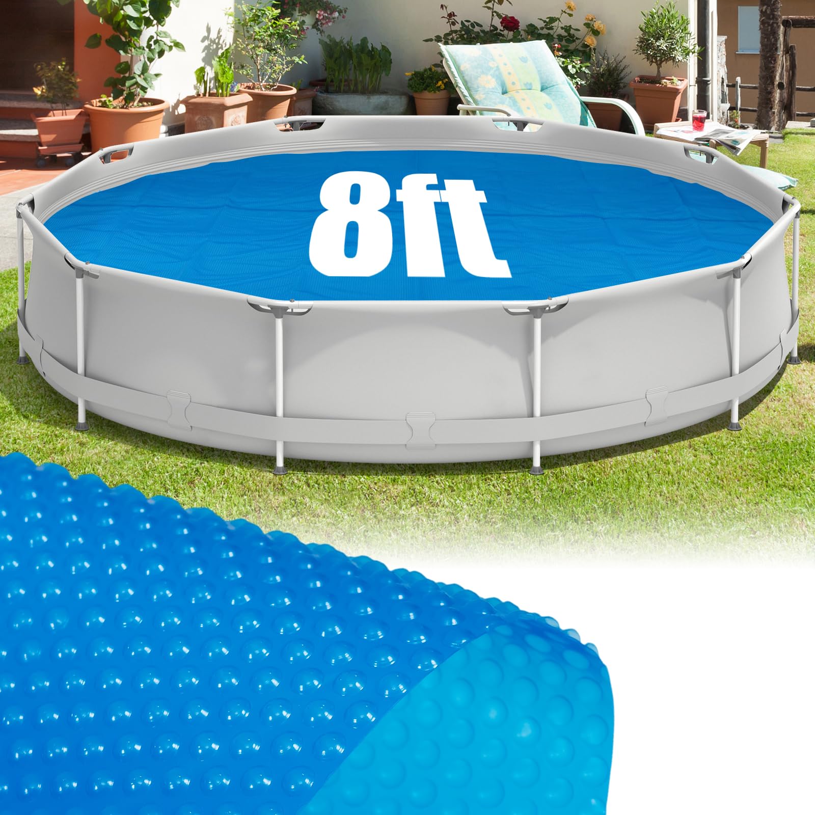 Goplus 8 ft round solar pool cover on water showing heat retention