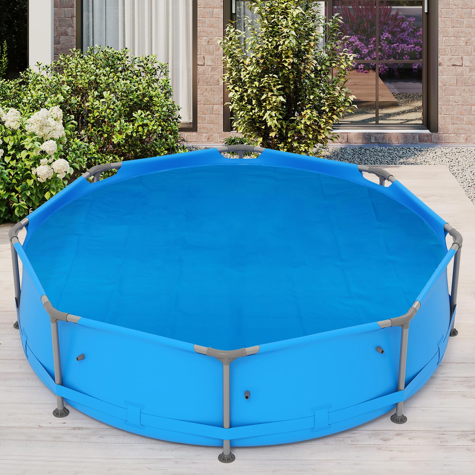 Goplus round solar pool cover side view reveals thickness and build