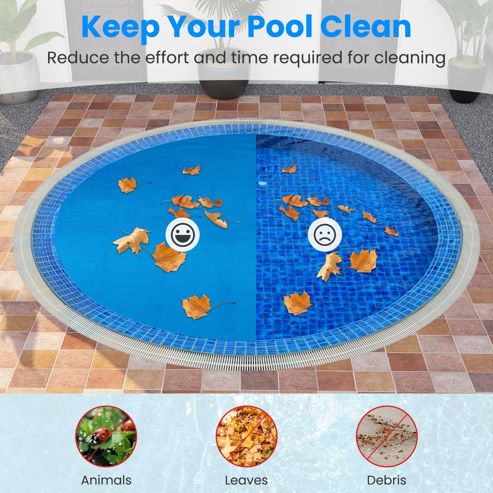Goplus round solar pool cover trimmed to fit irregular shapes