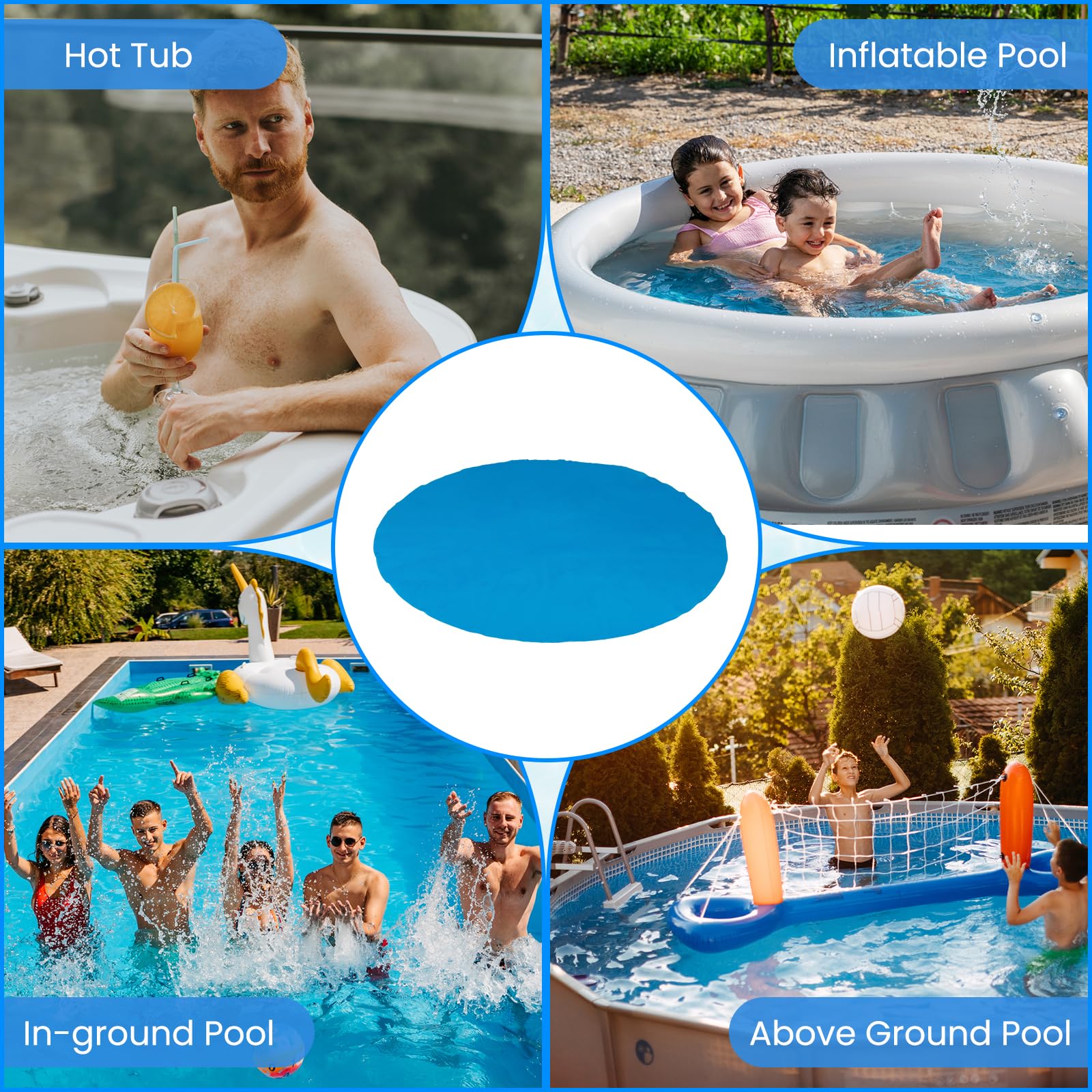 Goplus pool cover packaging shows included guide and setup