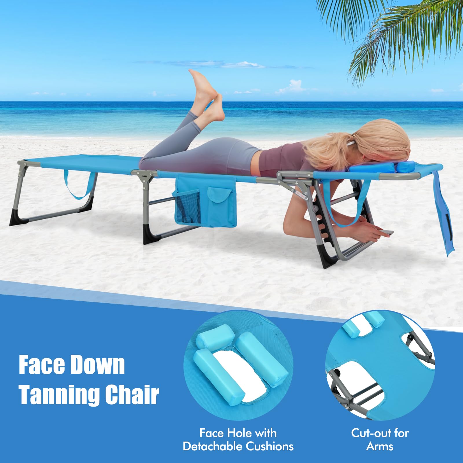 Goplus tanning chair supports up to 330 lbs for sturdy outdoor lounging.