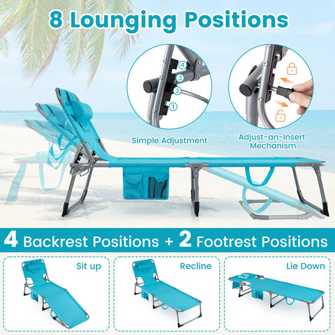 Goplus tanning chair features 14-inch ground clearance for easy reaching.