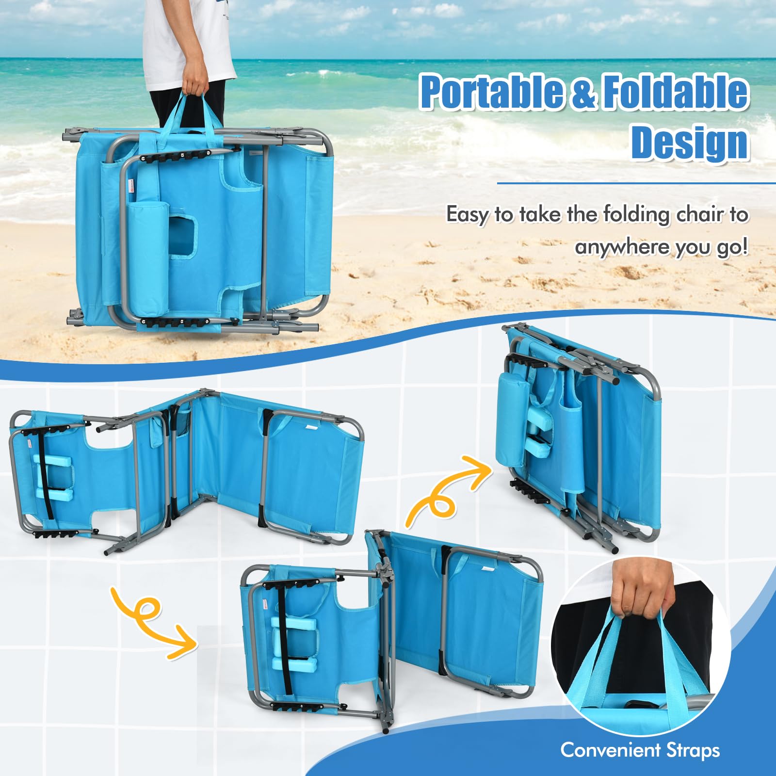 Goplus tanning chair is lightweight and easy to carry anywhere.