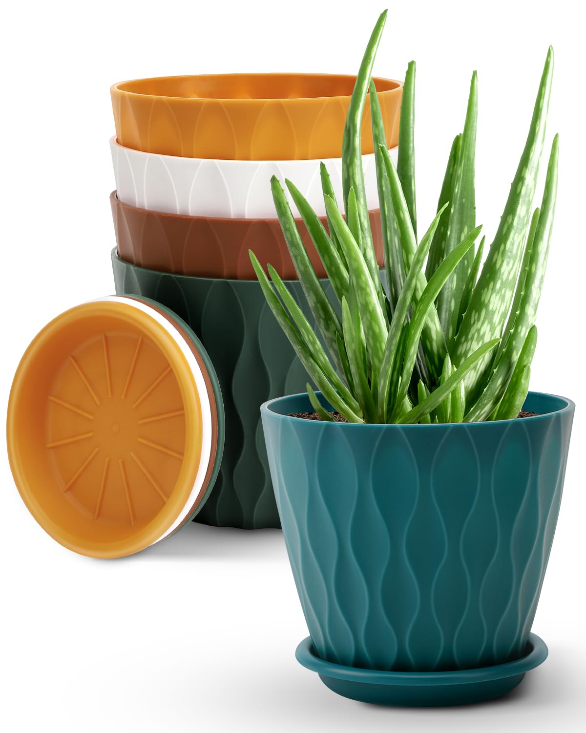 Goproauto 4-inch planter pot with drainage holes and saucer for indoor plants.