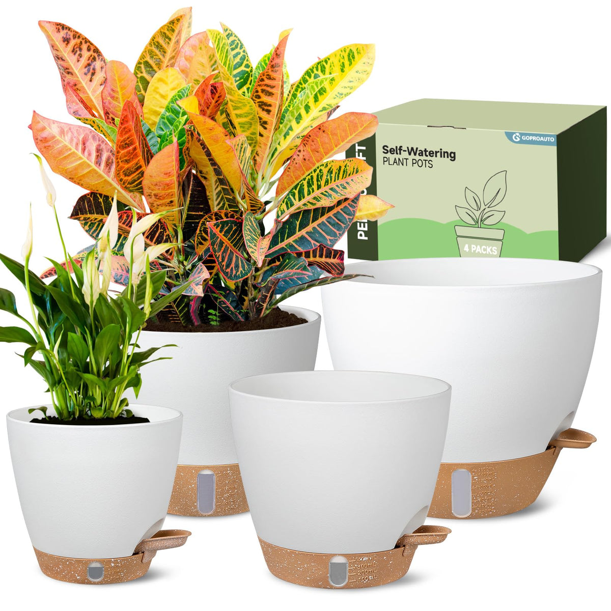 Goproauto self-watering 6-inch pot with water reservoir for steady moisture