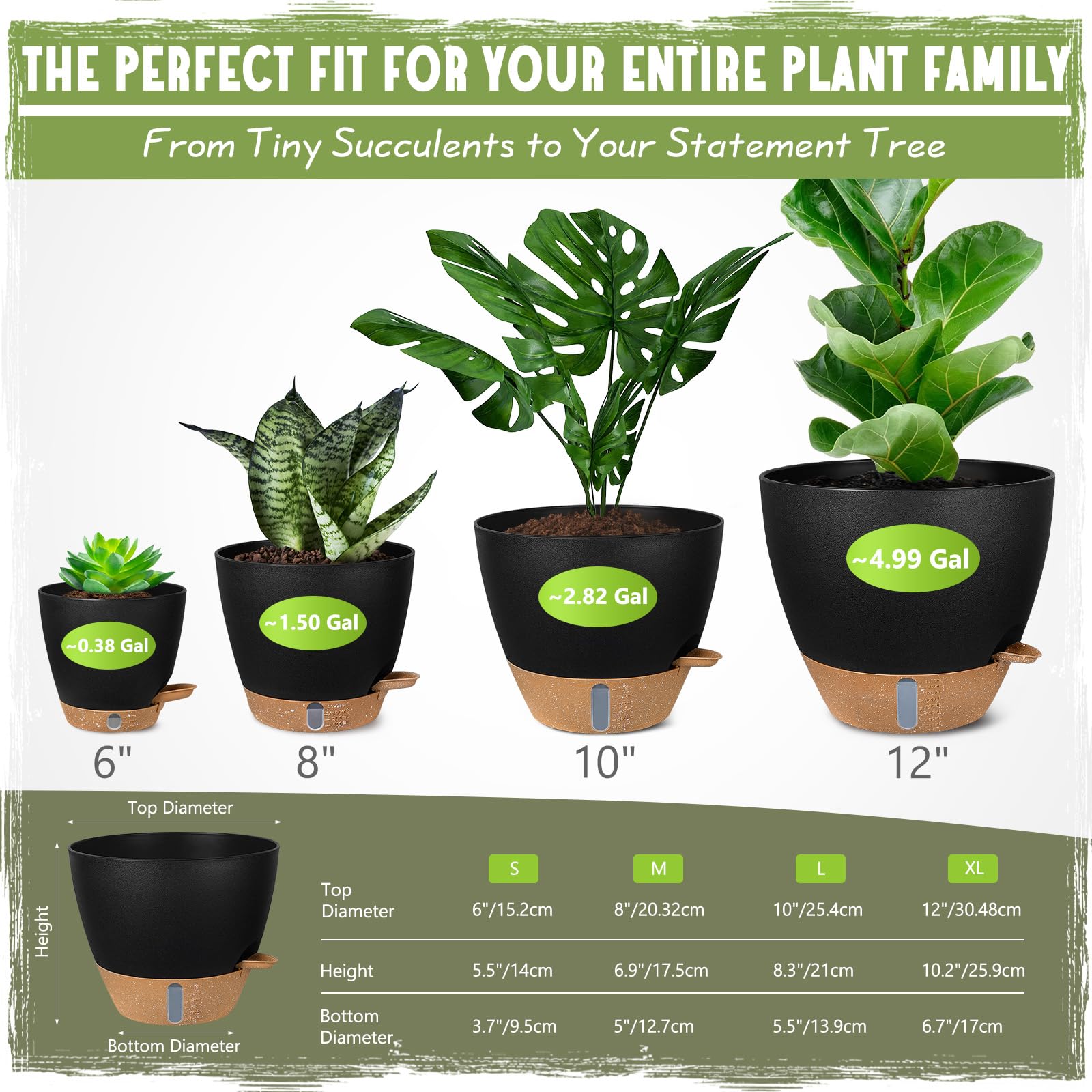 Goproauto 8-inch pot with water level indicator for precise watering.