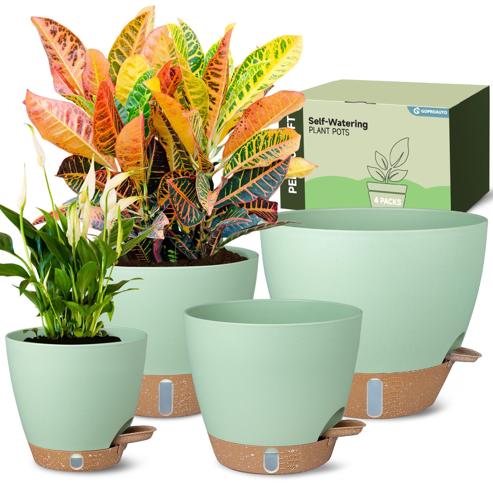 Goproauto 6 inch pot with water level indicator for easy moisture checks.