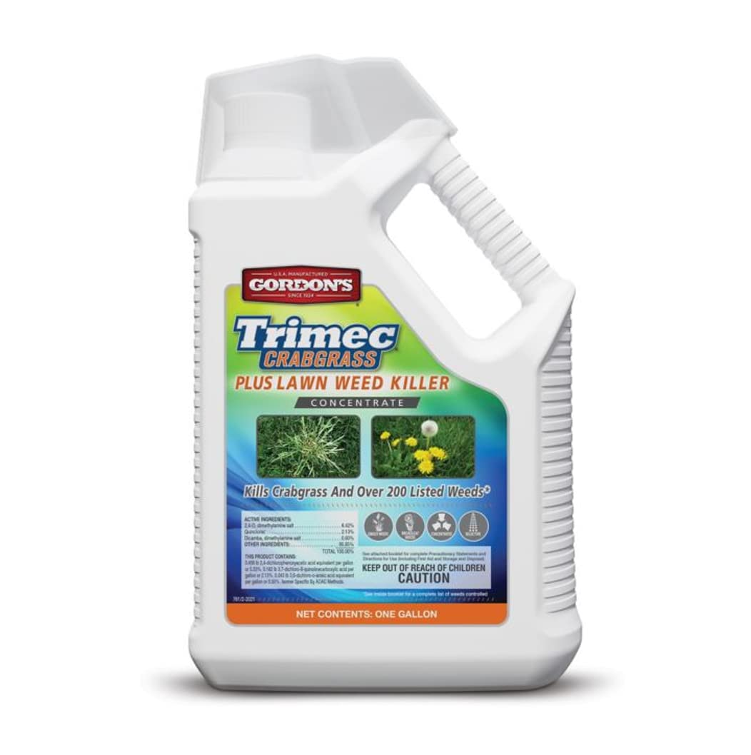 GORDON'S Trimec Crabgrass Plus bottle focuses on weed control for a healthier lawn.