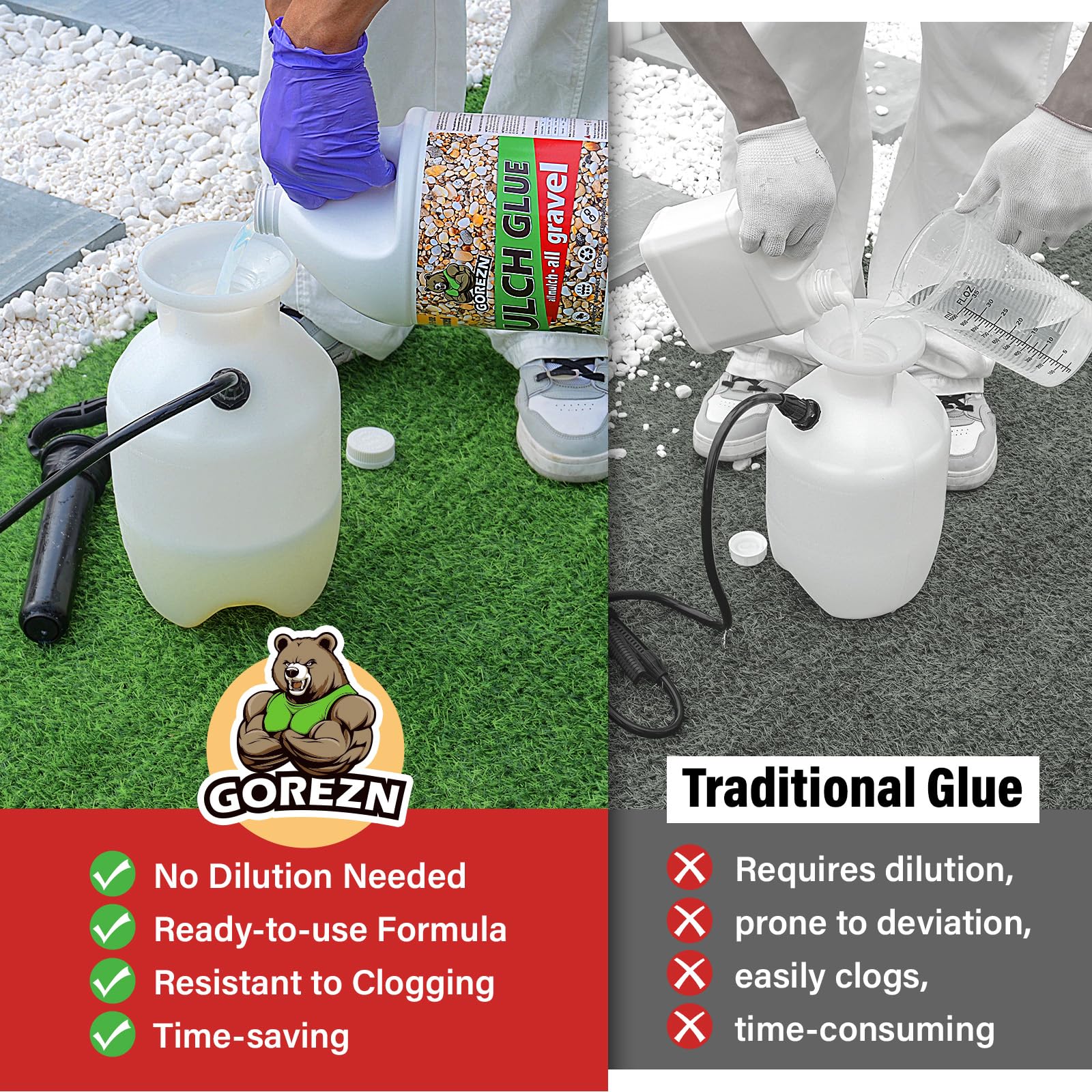 GoRezn bark and chip ground-cover adhesion helps keep borders neat
