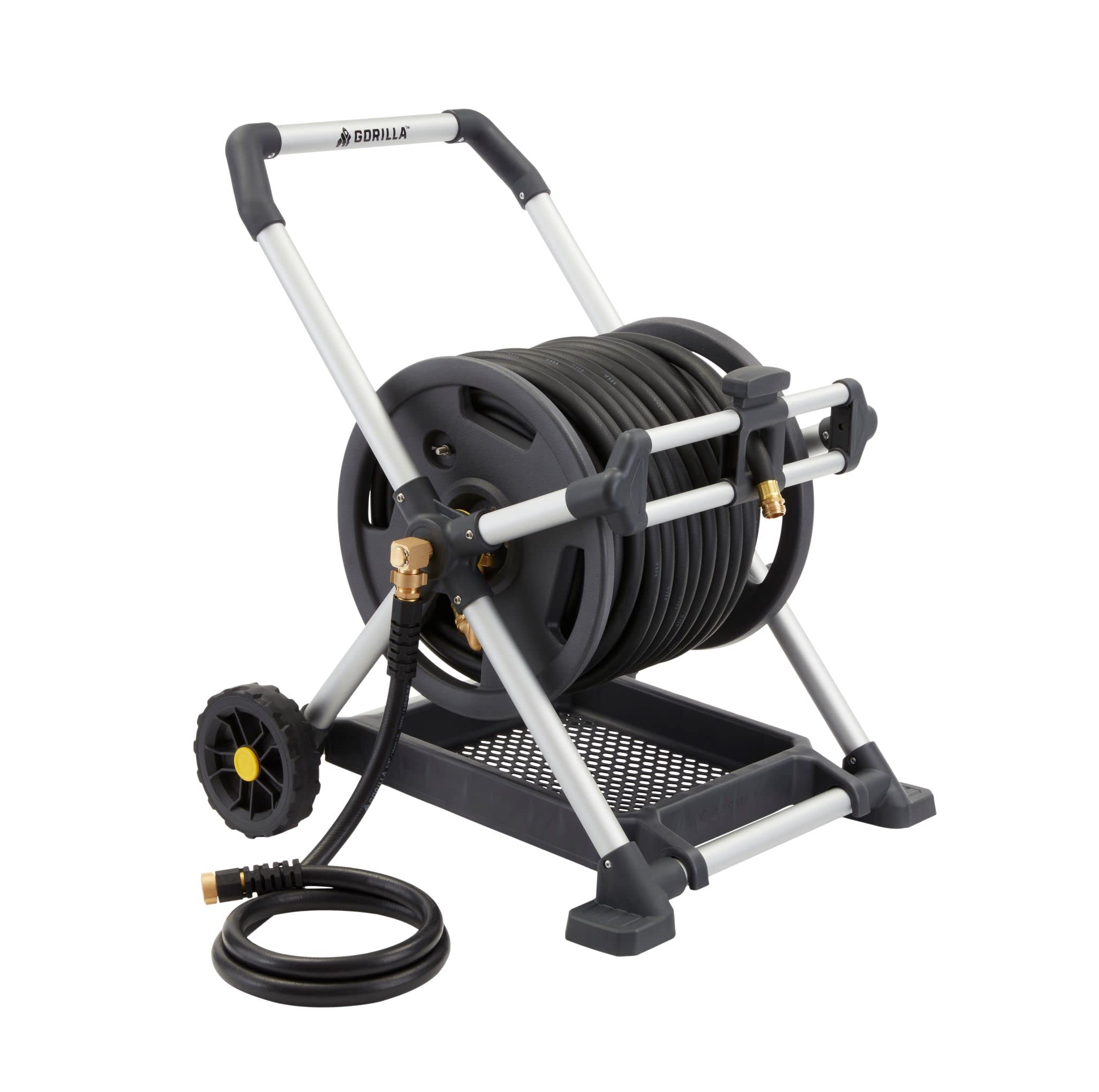 Gorilla Carts 225 ft aluminum hose reel for long reach and zero-rust durability