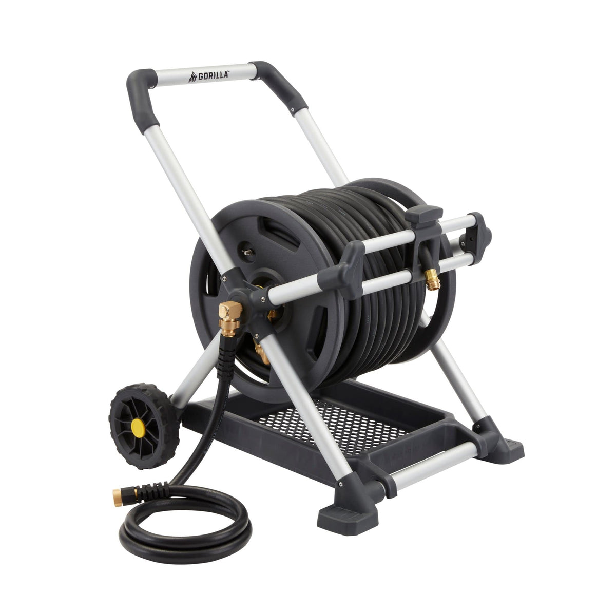 Gorilla Carts 225 ft aluminum hose reel for long reach and zero-rust durability