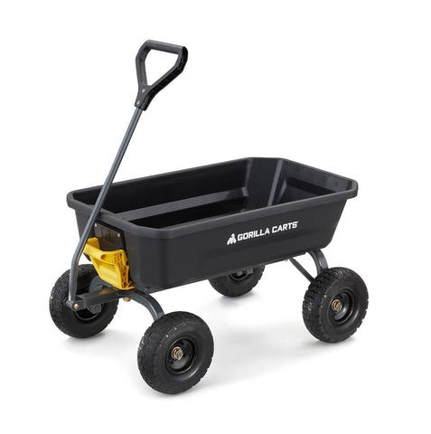 Gorilla Carts 600-pound capacity handles heavy loads with stability.