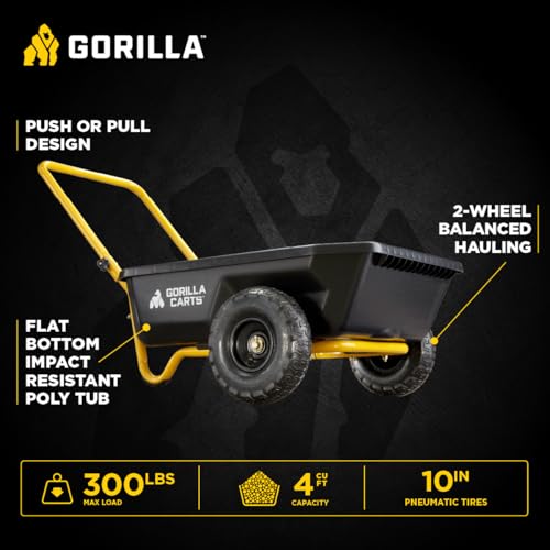 Gorilla Carts GCR-4 foldable handle ensures compact storage.
