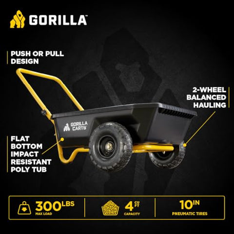 Gorilla Carts GCR-4 foldable handle ensures compact storage.