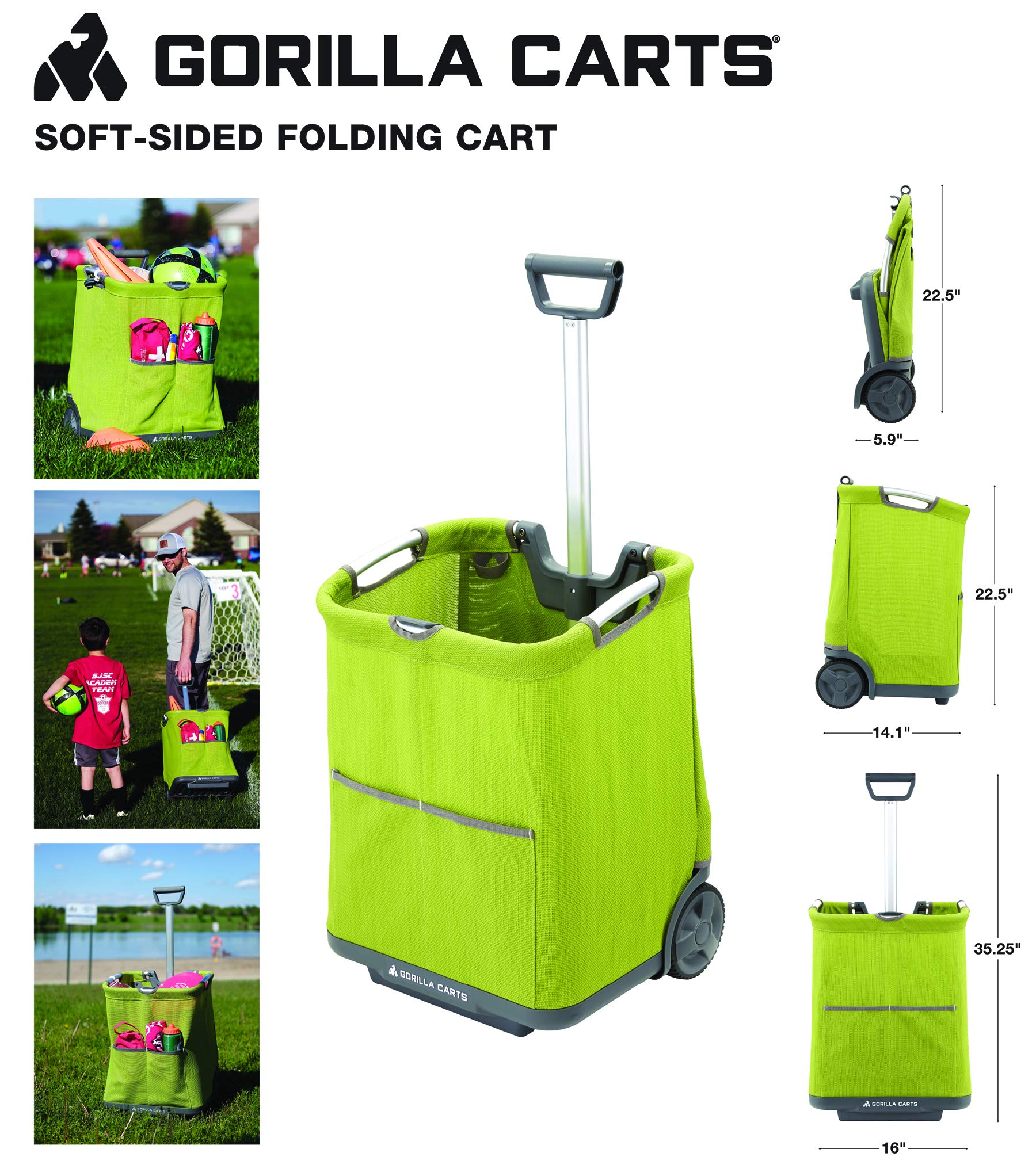 Gorilla Carts GCSS-11G-COM compact dimensions for storage and transport.