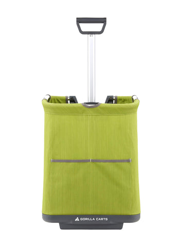 Gorilla Carts GCSS-11G-COM folded for compact storage, ideal for small spaces.