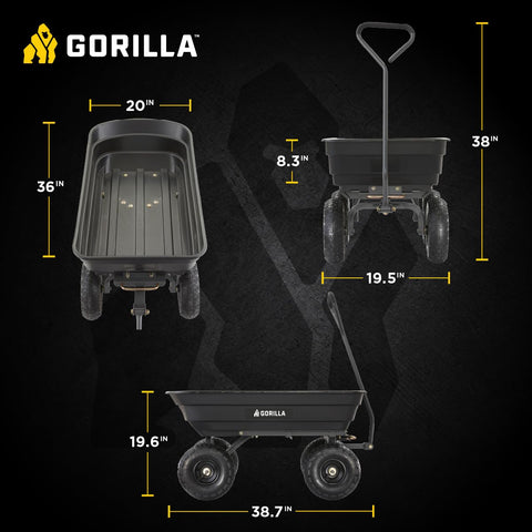 Gorilla Carts pneumatic tires provide smooth traction on grass and dirt