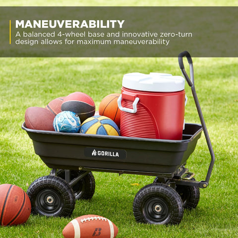 Gorilla Carts quick-release dump makes unloading effortless