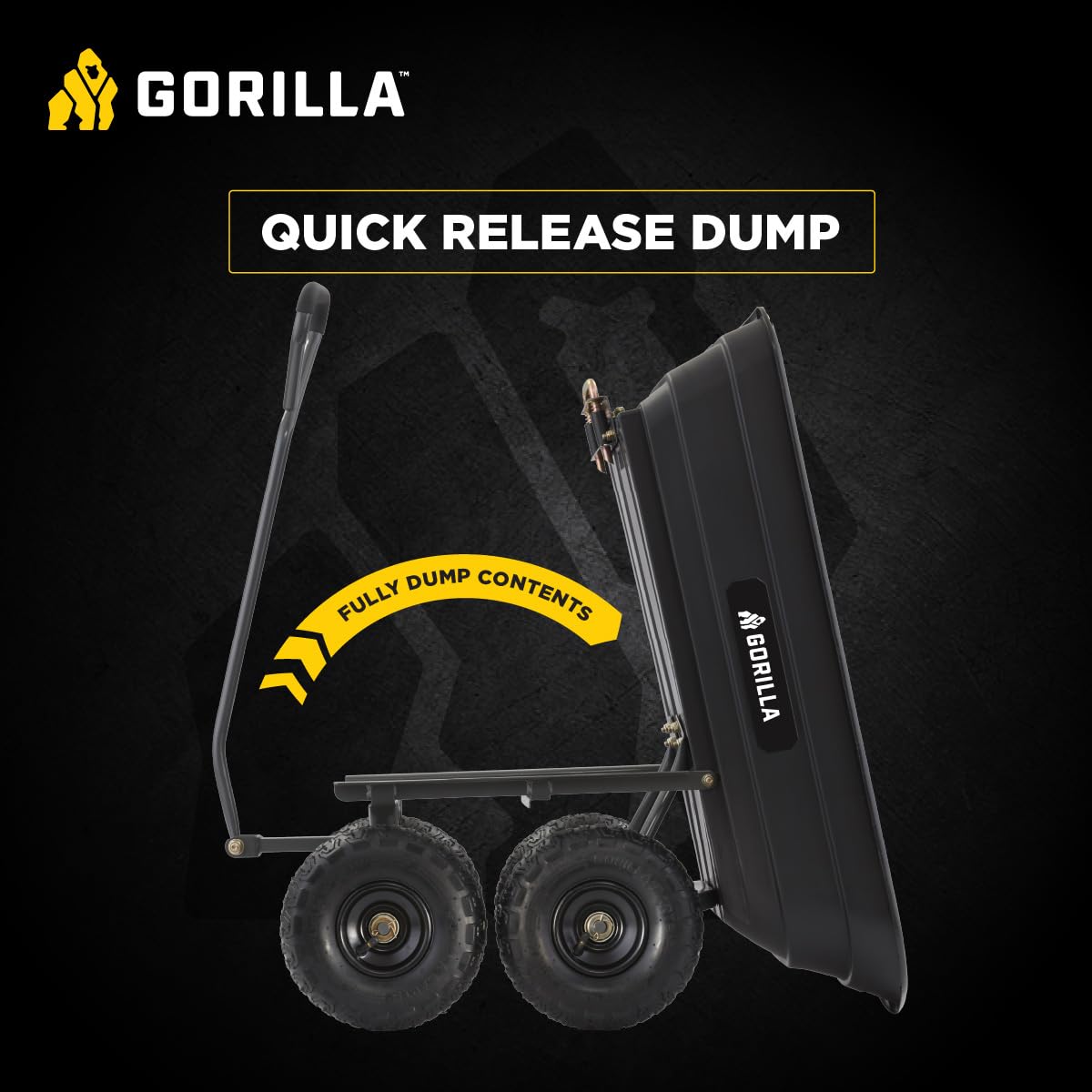 Gorilla Carts poly bed resists rust for long-term outdoor use