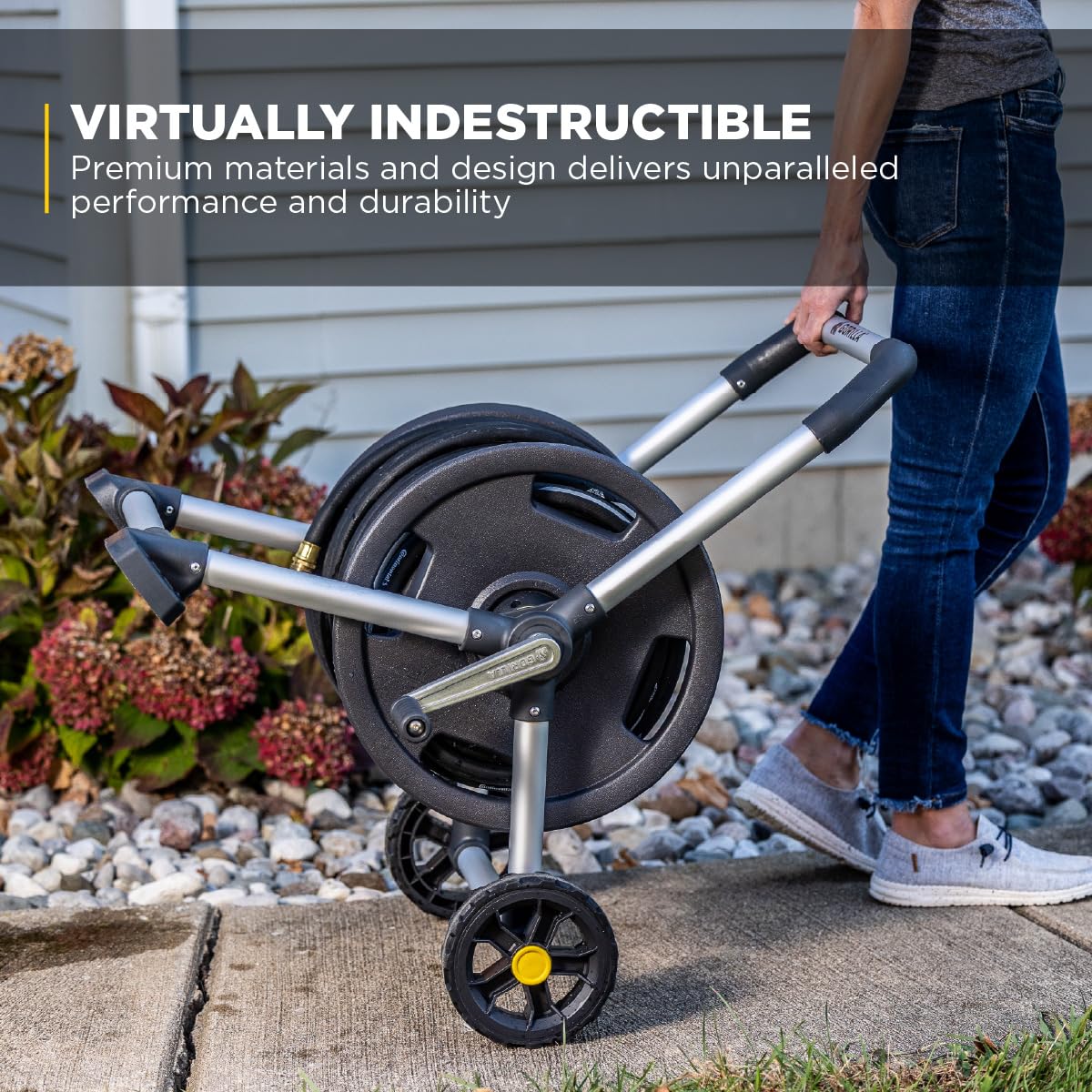 Gorilla Carts wide base provides outdoor stability.