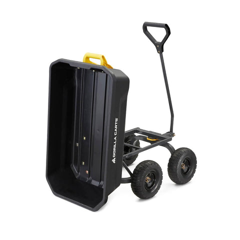 Gorilla Carts wide steel frame boosts balance and maneuverability.