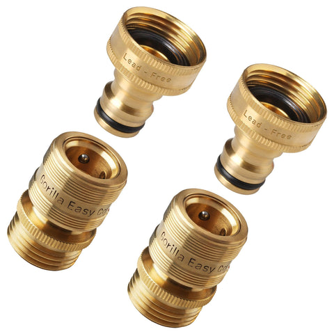 GORILLA EASY CONNECT locking quick-connect fittings closeup, showing durable brass construction.