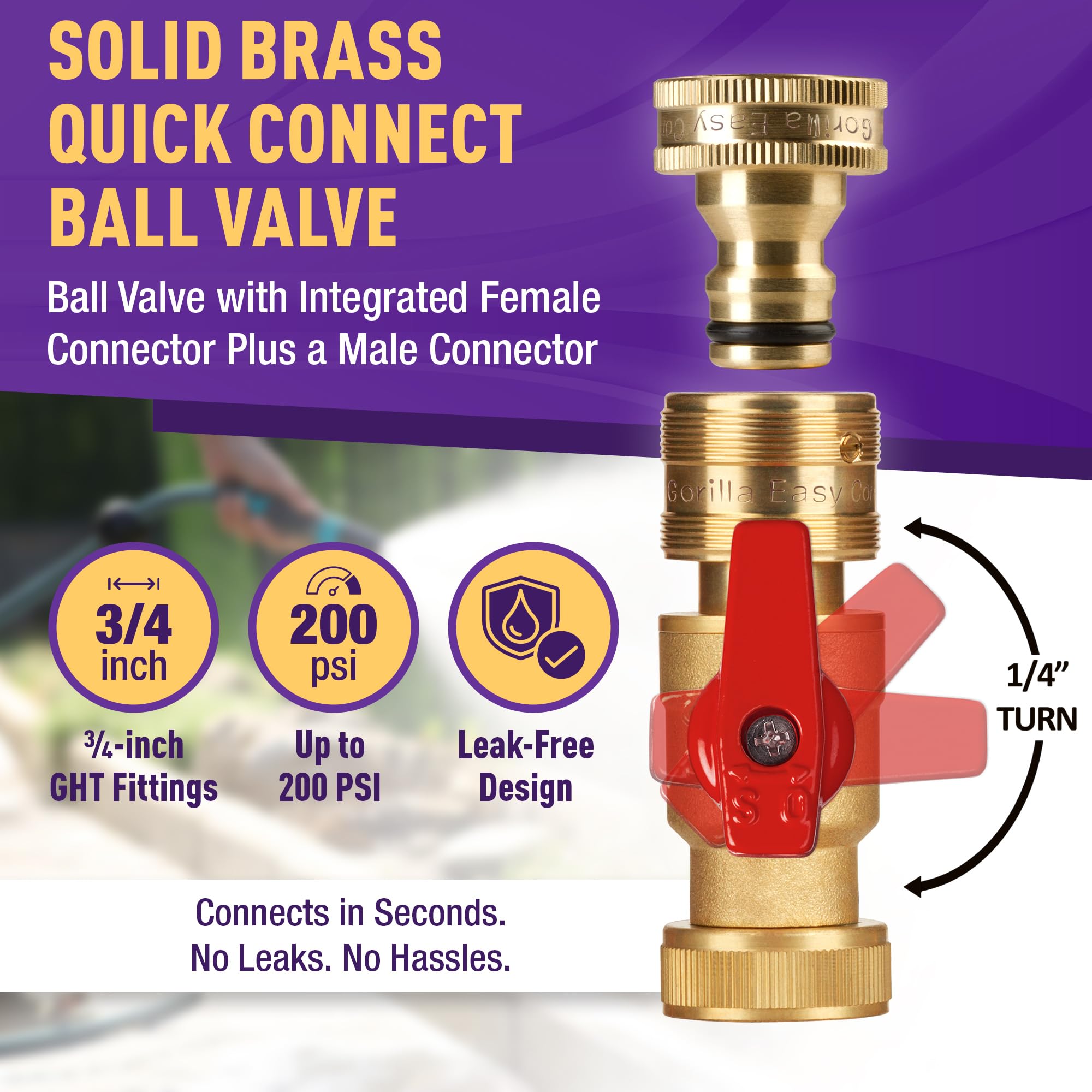 Gorilla Easy Connect solid brass construction detail for durable outdoor fittings.