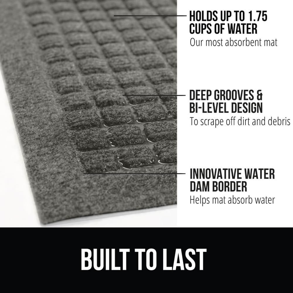 GORILLA GRIP Deep grooves capture dirt from shoes at the door