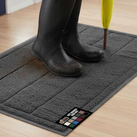 GORILLA GRIP Dirt Grabber Mesh Weave mat at entryway captures dirt for cleaner floors.