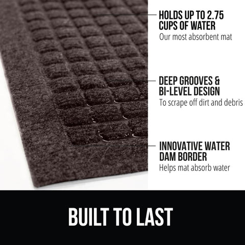GORILLA GRIP front door mat shows textured rubber backing for stability.