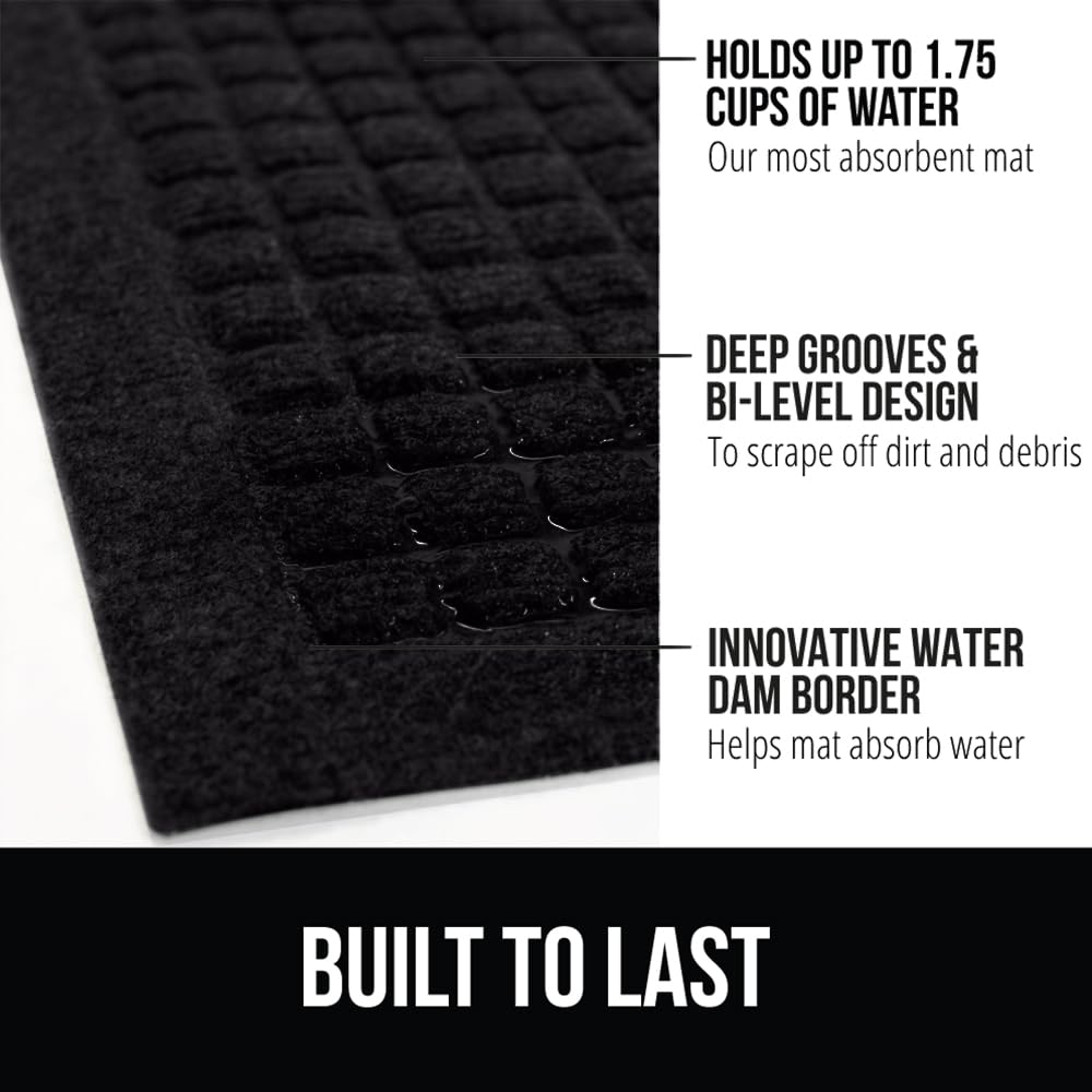 GORILLA GRIP HydroAbsorb doormat deep grooves scrape dirt from shoes.