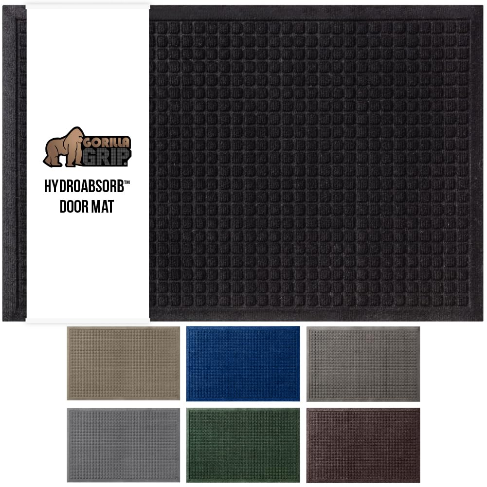GORILLA GRIP HydroAbsorb doormat with water dam border absorbs spills and keeps floors dry.