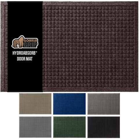 Gorilla Grip HydroAbsorb doormat with water dam border traps moisture at entry.